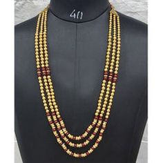 Gold Rodium Polish Red and Maroon color Necklace in Metal Alloy studded with Beads Gold Beads For Festive Long Necklace, Celebration Gold Kundan Necklace With Colorful Beads, Festive Gold Beaded Chain, Festive Gold Kundan Necklace With Colorful Beads, Gold Beaded Necklaces With Silver Beads For Celebration, Gold Beaded Necklace With Silver Beads For Celebration, Gold Kundan Necklace With Colorful Round Beads, Gold Beaded Necklaces With Silver Beads For Festivals, Maroon Necklace