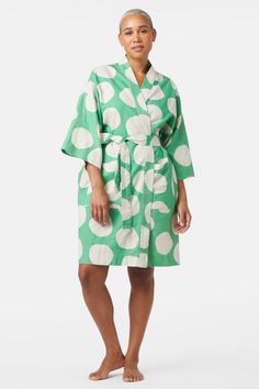 PRINT Spring Cotton Kimono For Home, Summer Cotton Sleep Kimono, Printed Cotton Robe For Home, Spring Cotton Home Robe, Spring Green Cotton Kimono, Green Cotton Kimono For Spring, Summer Cotton Robe For Daywear, Relaxed Cotton Kimono For Daywear, Casual Green Cotton Kimono