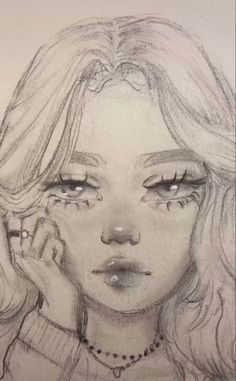 a pencil drawing of a girl with her hand on her face and the words, i am