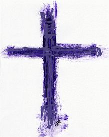 the cross is painted in purple and black