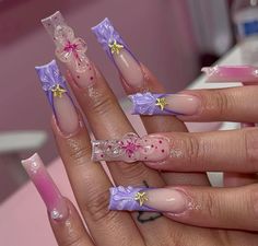 Pink Purple Nails, Purple And Pink Nails, Freestyle Nails, Long Nail Designs, Glamour Nails, Pretty Gel Nails