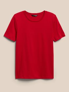 We call it "Luxe" for a reason: this soft tee uses a specially-knit interlock fabric, beloved for its midweight and sleek, polished look.  For best results, machine wash and air dry.  Breathable SEMI-FITTED: Cut for a not-too-tight, not-too-loose fit Red Sunset, Summer Favorites, For A Reason, Polished Look, Air Dry, Neck T Shirt, Banana Republic, Nice Dresses, Loose Fitting