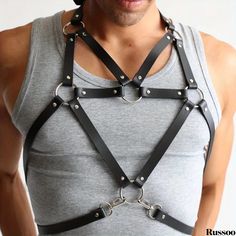 Russoo - Adjustable Leather Mens Body Chest Belt with Buckle - Stylish Clubwear Accessory for Rave, Punk, and Costume Enthusiasts Black Punk Harness For Festival, Black Punk Style Festival Harness, Edgy Black Harness For Festivals, Black Strapped Harness For Cosplay, Edgy Black Strapped Harness, Black Edgy Harness For Cosplay, Chest Belt, Rock Style Clothing, Chest Harness