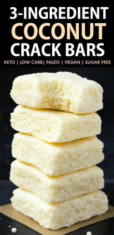 3-Ingredient No Bake Coconut Crack Bars (Paleo, Vegan, Keto, Sugar Free, Gluten Free)- Easy, healthy and seriously addictive coconut candy bars using just 3 ingredients and needing 5 minutes! The Perfect snack or dessert to satisfy the sweet tooth! #keto #ketodessert #coconut #healthy #nobake | Recipe on thebigmansworld.com Ketogenic Desserts, Low Carb Brownies, Dessert Parfait, Desserts Keto, Coconut Candy, Low Carb Snack, Dessert Aux Fruits, Vegan Sugar