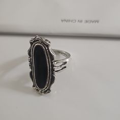 I Think It's A 6 Or 7. Adjustable Gothic Rings, Classic Black Metal Rings, Antique Silver Nickel-free Rings, Nickel-free Black Metal Rings, Vintage Black Nickel-free Rings, Classic Black Nickel-free Ring, Classic Metal Jewelry With Black Enamel, Classic Jewelry With Black Enamel On Metal, Elegant Antique Silver Metal Ring