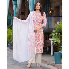 White & Pink colored suit is prettified with floral print with sequins work as shown which makes it appear classy. This top is made of mulmul cotton fabric which is accompanied with pure cotton pant and chiffon dupatta. Women can buy this set to wear for their festive, functions and other. Note:- The actual product may differ slightly in color and design from the one illustrated in the images when compared with computer or mobile screen. Cotton Floral Print Dupatta For Festivals, Cotton Dupatta With Floral Print For Festivals, Floral Print Cotton Dupatta For Festivals, Cotton Floral Print Dupatta For Diwali, Floral Print Mulmul Sets For Festivals, Festive Cotton Floral Print Sets, Festive Floral Print Mulmul Sets, Festival Floral Print Mulmul Sets, Cotton Floral Print Salwar Kameez For Festivals