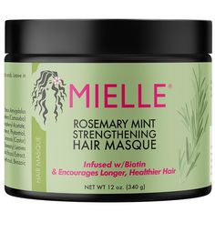 Mielle Organics Rosemary Mint Strengthening Hair Masque, Essential Oil & Biotin Deep Treatment, Miracle Repair for Dry, Damaged, & Frizzy Hair, 12 Ounces Mielle Rosemary Mint, Restore Hair Health, Mielle Organics, Strengthening Hair, Mint Hair, Hair Masque, Rosemary Mint, Organic Hair, Hair Restoration