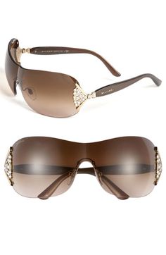 $390   BVLGARI Swarovski Crystal Rimless Shield Sunglasses available at Nordstrom Elegant Sunglasses, Summer Glasses, Shades Sunglasses