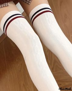 Olivia Mark - 1 pair of striped braided knit knee socks Chic Type, Knee Socks, Knit Pattern, Style Chic, Olivia Mark, Wine Red, Knit Patterns, Rib Knit, White Black