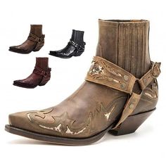 Category:Boots; Upper Materials:Leather; Embellishment:Splicing; Season:Fall,Spring; Gender:Women,Men's; Size Suggestion:standard size, select your usual size; Activity:Walking; Toe Shape:Round Toe; Style:Casual; Boot Shaft:Booties / Ankle Boots; Outsole Materials:Rubber; Occasion:Daily; Closure Type:Loafer; Function:Comfortable; Pattern:Solid Colored; Listing Date:09/21/2023; 2024 Trends:Biker boots,Cowboy Boots,Dress Shoes,Retro; Foot Length:null; Foot Width:null; Size chart date source:Provid Western Snip Toe Booties For Fall, Outdoor Snip Toe Martin Boots For Winter, Brown Snip Toe Chelsea Boots For Winter, Brown Snip Toe Booties For Fall, Fall Brown Snip Toe Booties, Fall Outdoor Moto Boots With Snip Toe, Winter Outdoor Moto Boots With Snip Toe, Western Style Closed Toe Martin Boots For Fall, Western Style Martin Boots With Closed Toe For Fall