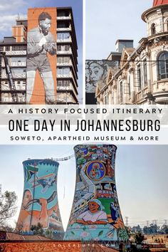 two towers with paintings on them and the words, a history focused itinerary one day in johnensburg