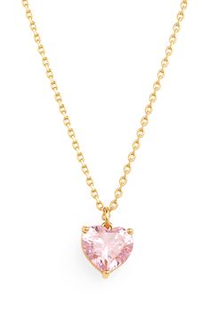 A green cubic zirconia heart inspired by May's emerald birthstone centers this pendant necklace with love. 16" length; 3" extender; 1/4"W x 1/4"L pendant Goldtone plate/cubic zirconia Imported Pink Necklace Jewelry, Pink Necklaces, Aurora Necklace, Pink Heart Jewelry, Pink Gold Necklace, K Necklace, Chunky Pearl Necklace, Pink Heart Necklace, Cute Necklaces