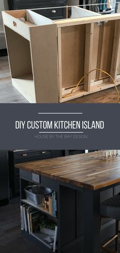 the kitchen island is made from an old cabinet