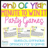 an end of year party game with the words end of year written in bright colors