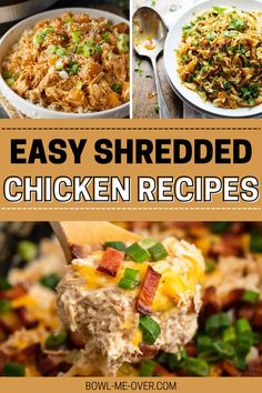 easy shredded chicken recipe collage with text overlay