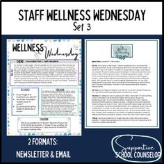 a blue and white poster with the words staff wellness wednesday written on it, next to a