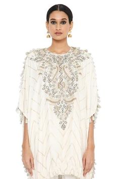 Shop for Payal Singhal White Aahna Banarasi Kaftan With Joggers Set for Women Online at Aza Fashions White Kaftan With Zari Work For Festivals, White Kaftan With Zari Work, White Resham Embroidered Kaftan For Festivals, White Kaftan With Resham Embroidery For Festivals, White Embroidered Kaftan For Navratri, Festival White Kaftan With Traditional Drape, Kaftan With Cape Sleeves For Eid Reception, Cape Sleeves Kaftan For Eid Reception, Eid Reception Kaftan With Cape Sleeves