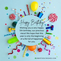 a birthday card with colorful candies and lollipops