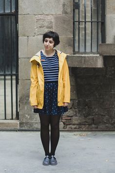 Yellow Rain Coat, Masters Graduation Pictures, Modcloth Style, Modcloth Style Gallery, Yellow Coat, Blue And White Shirt, Coffee With Friends, Winter Fashion Coats, Future Outfit