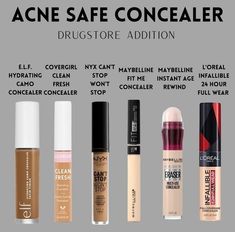 Concealer For Acne Prone Skin, Acne Safe Foundation Drugstore, Acne Safe Concealer, Acne Prone Makeup, Makeup With Acne