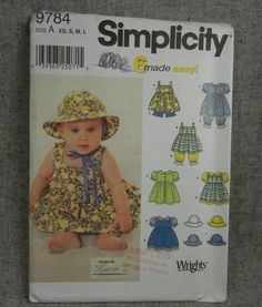 the sewing pattern for this baby's dress and hat is easy to sew