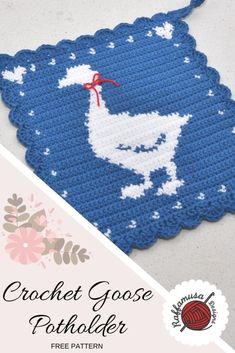 crochet goose potholder pattern in blue and white