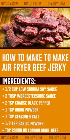 how to make homemade air fryer beef jeky recipe with instructions on the side