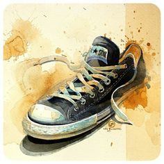 an artistic painting of a pair of sneakers