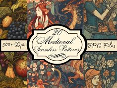 the medieval seamless patterns are very colorful