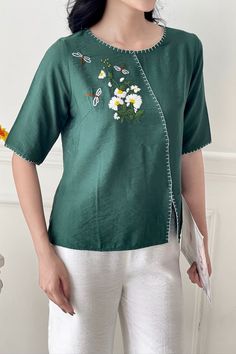 Áo thêu tay hoa cúc chuồn chuồn Hand Embroidery, Women's Top