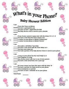 the baby shower game is shown with pink strollers on it and text that says, what's in your phone?