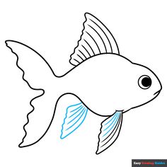 a drawing of a goldfish with blue lines on it's body and head