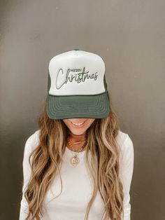 Embrace the holiday spirit with our Merry Christmas Trucker Hat! This stylish trucker hat features an embroidered design that will make you stand out from the crowd. Show off your festive side while staying cool and comfortable. Perfect for holiday parties or just spreading some Christmas cheer. Holiday Trucker Hats, Winter Trucker Hat With Curved Brim, White Snapback Trucker Hat For Winter, Adjustable White Trucker Hat For Winter, Winter Trucker Hat Adjustable, Winter Adjustable Trucker Hat, Adjustable Winter Trucker Hat, Casual White Hat For Holiday, Adjustable Trucker Hat For Winter