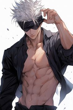 an anime character with white hair and no shirt