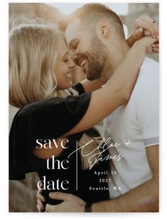 an image of a couple embracing each other with the words save the date printed on it