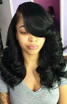 Deep Side Part, Curly Weave, Curly Weave Hairstyles, Long Black Hair, Hair Crush, Side Part, Prom Hairstyles