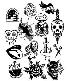 a bunch of tattoos on a white background