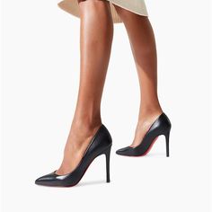 Pigalle 100 Mm Pumps - Nappa Leather - Black - Women Sleek Leather Court Shoes With 4-inch Heel, Pointed Toe Leather Shoes With Red Sole For Work, Black Leather Pointed Toe Heels, Black Leather Heels With Pointed Toe, Leather Shoes With Red Sole For Workwear, Workwear Leather Shoes With Red Sole And Pointed Toe, Black Almond Toe Heels For Business, Sleek Black Leather Shoes, Black Calf Leather Pointed Toe Heels