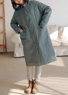 thick Loose fitting warm coat gray green o neck thick womens coats

This dress is made of cotton or linen fabric, soft and breathy. 

Flattering cut. Makes you look slimmer and matches easlily.
 
Materials used: cotton blended

Measurement:Size XXL/BUST-112cm   
length 103cm / 40.17"
Shoulder 68cm / 26.52"
bust 112cm / 43.68"
Sleeve length 41.5cm / 16.185"
Cuff 28cm / 10.92"
hem 116cm / 45.24"


Size 3XL/BUST-118cm   
length 105cm / 40.95"
Shoulder 69cm / 26.91"
bust 118cm / 46.02"
Sleeve length Winter Linen Solid Color Outerwear, Winter Linen Outerwear In Solid Color, Winter Solid Linen Outerwear, Solid Linen Winter Outerwear, Long Linen Outerwear For Winter, Casual Linen Winter Outerwear, Oversized Linen Outerwear For Winter, Winter Oversized Linen Outerwear, Winter Linen Outerwear With Pockets