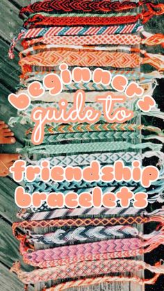 a pile of different colored bracelets with the words summer guide to stitching bracelets