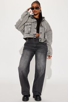 No Explanation Hooded Denim Jacket - Acid Wash Grey Gray Jacket Outfit Casual Women, Grey Denim Outfit, Grey Jacket Outfit, Denim Jacket Outfit Women, Grey Denim Jacket, Acid Wash Denim Jacket, Jacket Outfit Women, Denim Jacket Outfit, Hooded Denim Jacket