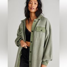 Nwt. Free People Ruby Jacket Size: Large Color: Jaded A Free People Staple! Retails For $128 Free People Ruby Jacket, Free People Jacket, Free People Denim, Oversized Jacket, Knit Jacket, Green Jacket, Military Fashion, Oversized Shirt, Distressed Denim