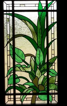 a stained glass window with a plant in it