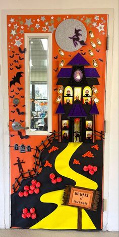 a door decorated with decorations for halloween