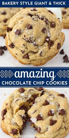 two pictures of chocolate chip cookies with text overlay