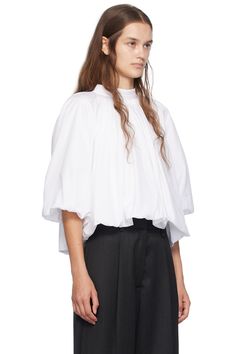 Simone Rocha: White Back Bow Balloon Blouse | SSENSE Formal Poplin Blouse For Spring, Chic Poplin Blouse For Daywear, Chic Daywear Poplin Blouse, Simone Rocha Ribbon Tears, Simone Rocha Jacket Hm, Simone Rocha Accessories, Simone Rocha Details, Simone Rocha White Dress, Poplin Blouse