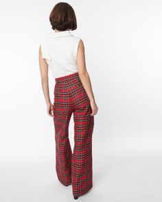 This plus size pant is ready for anything, from casual outfits to going out ensembles Black And Red Plaid Split Pants, Plaid Pants For Women Over 60, Heart Pocket Red Plaid Jeans, Red Plaid Bellbottoms Pants, Luxury Plaid Bottoms For Women, Cheap Plaid Wide Leg Pants, Red Plaid Pants Nordstrom, Plaid Holiday Pants Women, Luxury Plaid Casual Pants