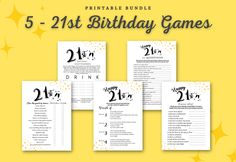 five printable birthday games for kids with the numbers twenty, twenty and seven on them