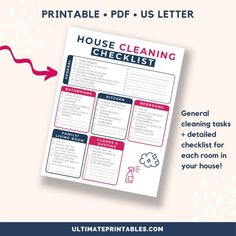 a house cleaning checklist is shown with the text, printable and us letter