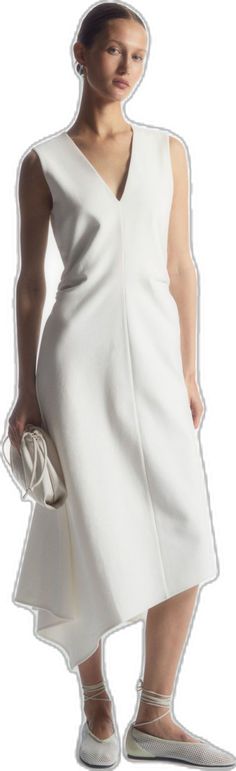 Classic White, Asymmetric Hem, Cotton Blend, Midi Dress, Women Wear, Slim Fit, Dresses, How To Wear